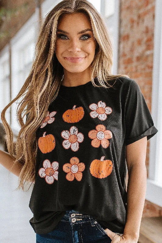 Pumpkin Flower Print Graphic Tee | S-2XL