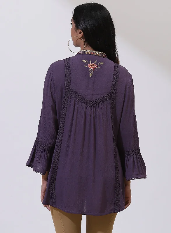 Purple Floral Embroidered Nargis Tunic