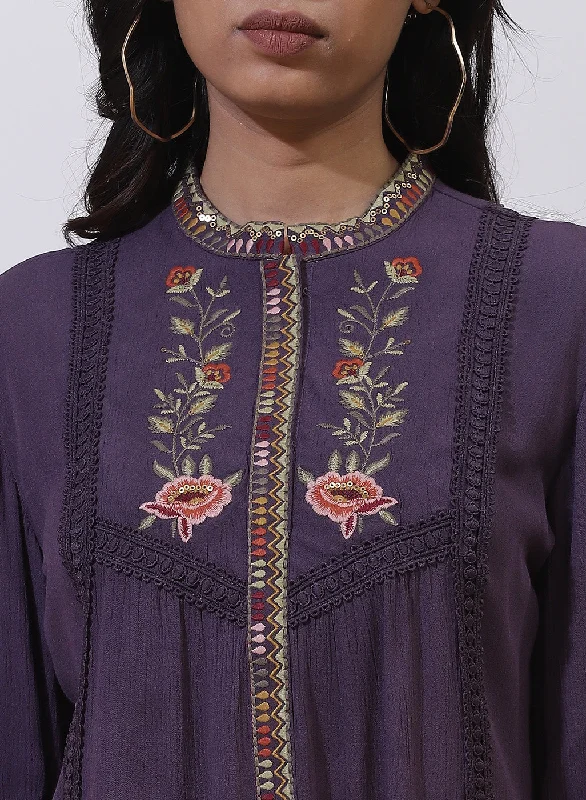 Purple Floral Embroidered Nargis Tunic