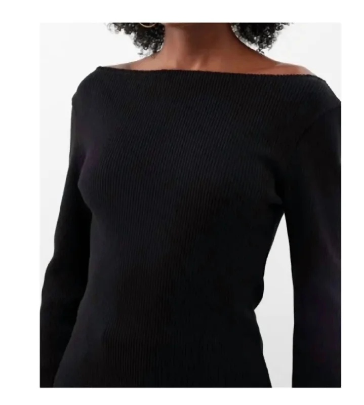 Ribbed Long Sleeve Boatneck In Noir