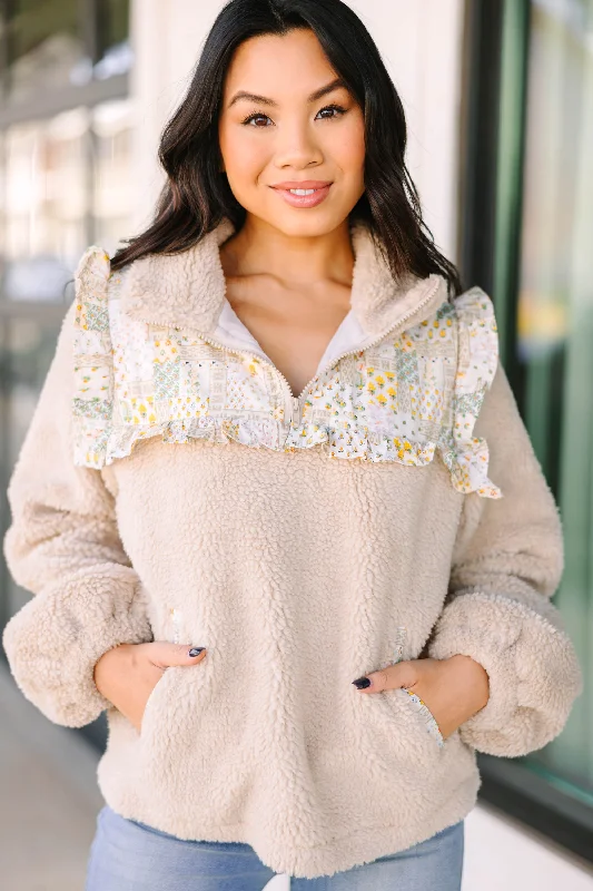 This Is It Taupe Brown Ruffle Pullover