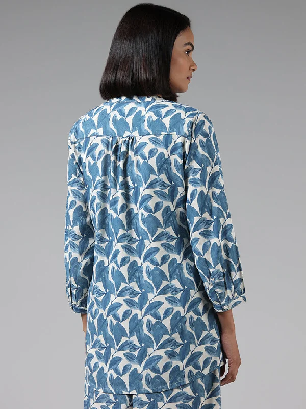 Utsa Blue Leaf Printed Kurti