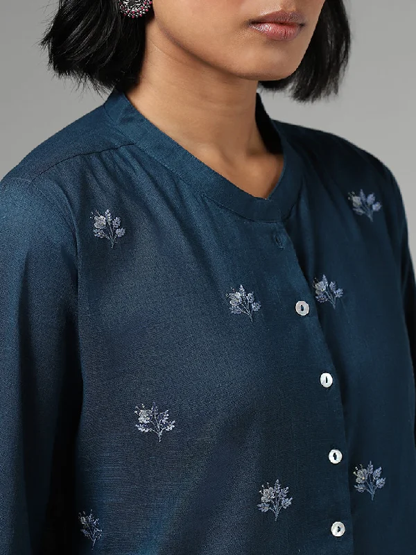 Utsa Floral Embroidered Blue Kurti