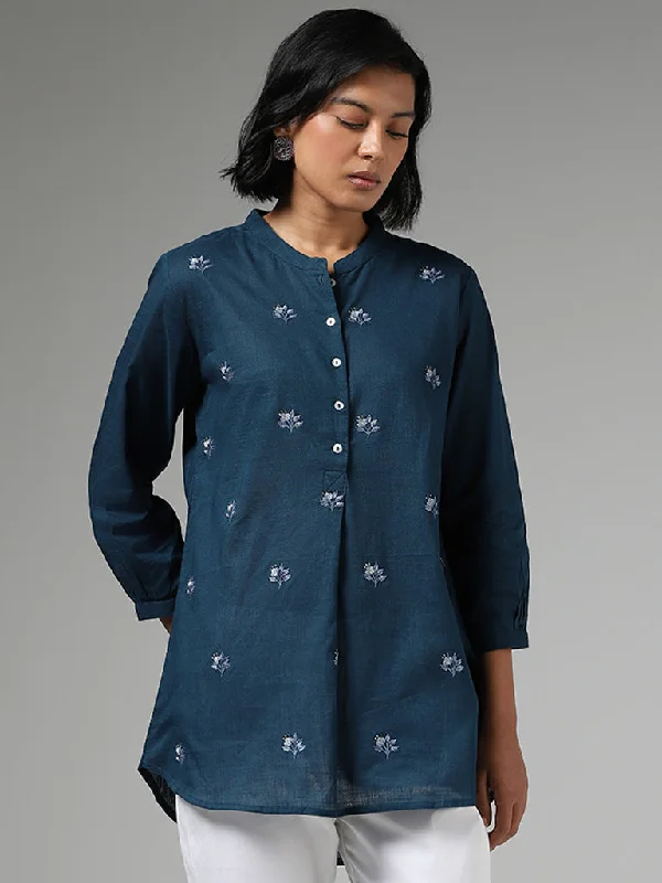 Utsa Floral Embroidered Blue Kurti