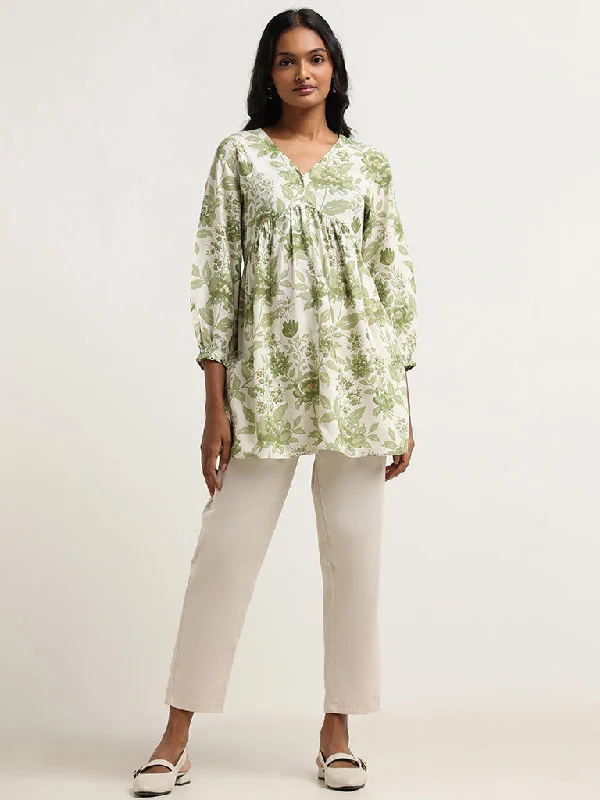 Utsa Green Floral Printed Cotton Tunic