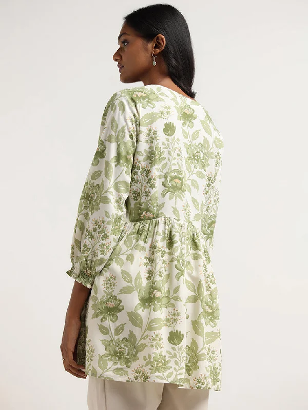 Utsa Green Floral Printed Cotton Tunic