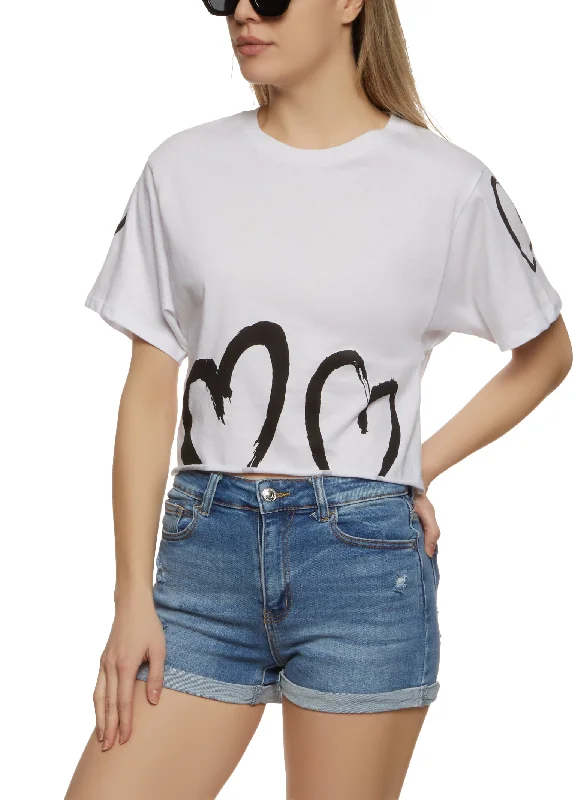 Heart Graphic Raw Hem Graphic Tee