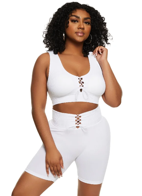 Seamless Lace Up Front Crop Top