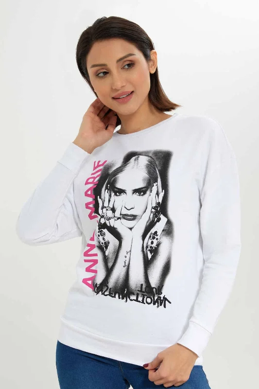 Women White Anne Marie Printed Sweatshirt