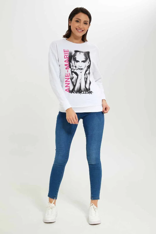 Women White Anne Marie Printed Sweatshirt