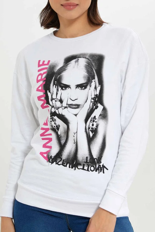 Women White Anne Marie Printed Sweatshirt