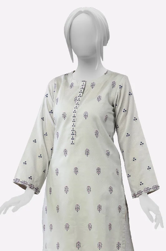 Light Grey Embroidered Kurti