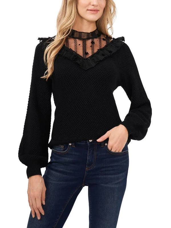 Womens Embroidered Lace Pullover Sweater