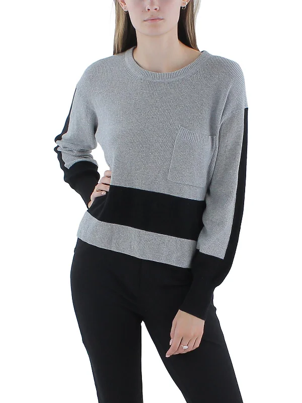 Womens Ribbed Knit Heathered Crop Sweater