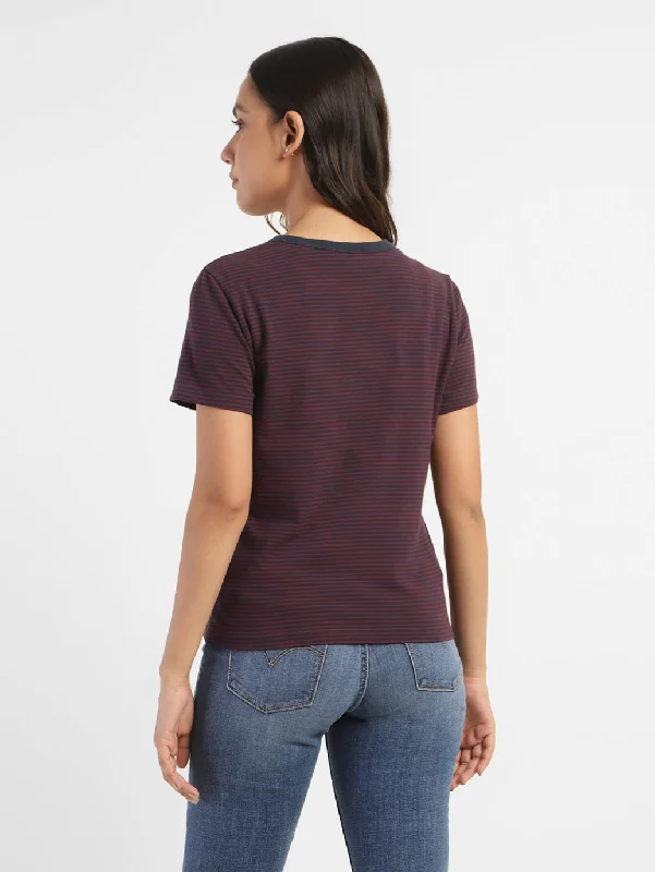 Women's Striped Slim Fit T-shirt Purple