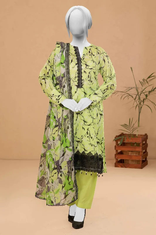 Light Green Printed Unstitched Kurti With Dupatta