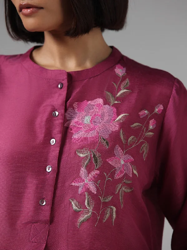 Zuba Purple Floral Embroidered Tunic