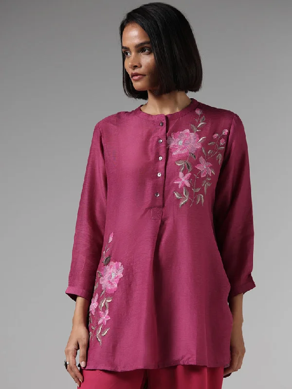 Zuba Purple Floral Embroidered Tunic