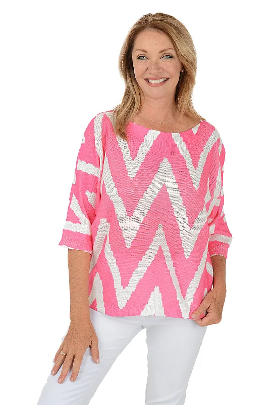 Pink Zig Zag 3/4 Sleeve Lightweight Sweater