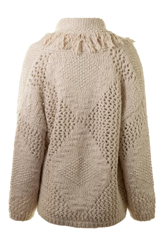 Autumn Cashmere Fringed Shawl Collar Jacket in Sand