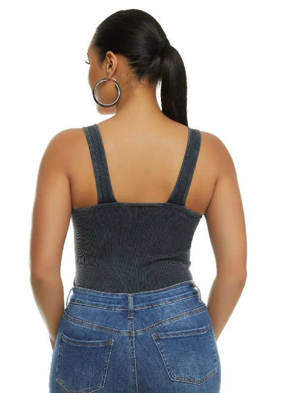 Ribbed Knit Acid Wash Seamless Tank Bodysuit