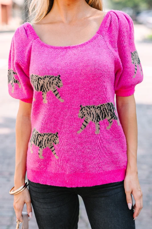 Can't Hide Fuchsia Pink TIger Print Sweater