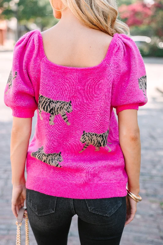 Can't Hide Fuchsia Pink TIger Print Sweater