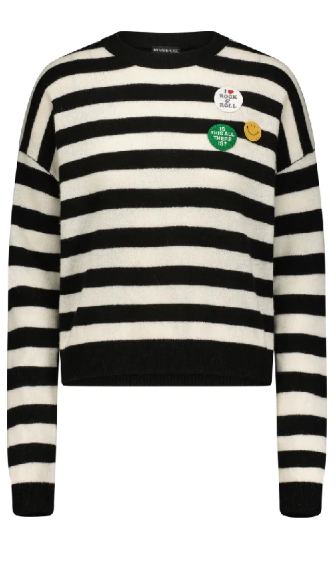 Minnie Rose Cash Boxy Pullover Black/White Stripe.