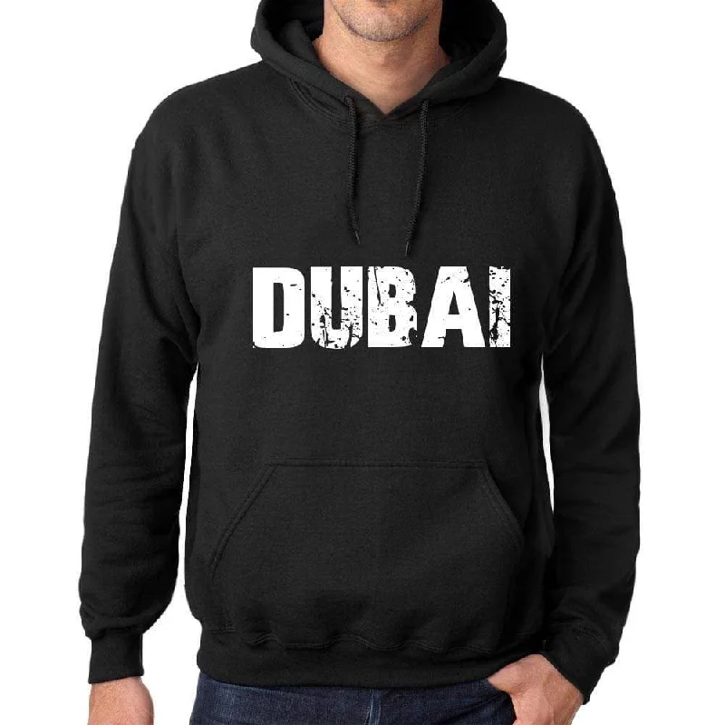 Men's Women's Unisex Printed Graphic Cotton Hoodie Soft Heavyweight Hooded Sweatshirt Pullover Popular Words DUBAI Deep Black