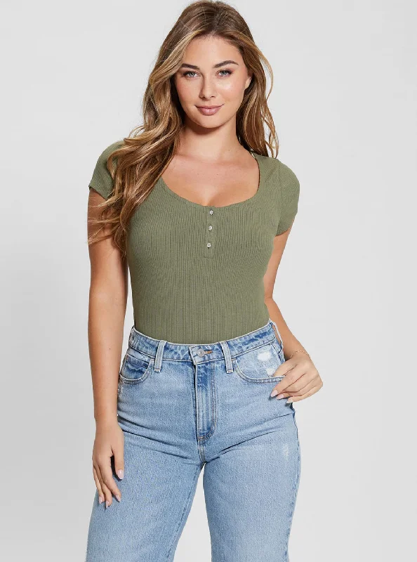 Eco Khaki Green Karlee Jewel Henley T-Shirt