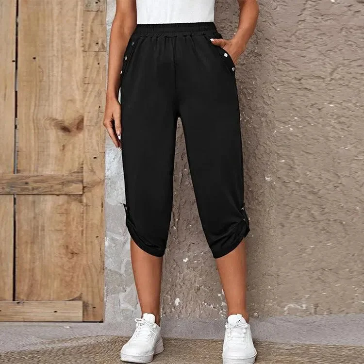 Fashion Cropped Trousers With An Elasticated Waist Women