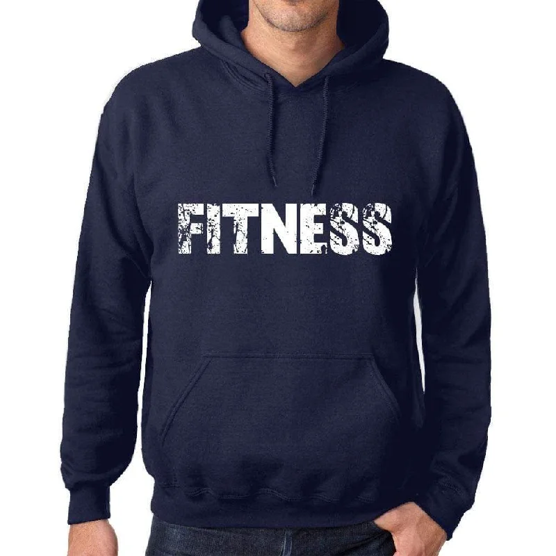 Unisex Printed Graphic Cotton Hoodie Popular Words FITNESS French Navy