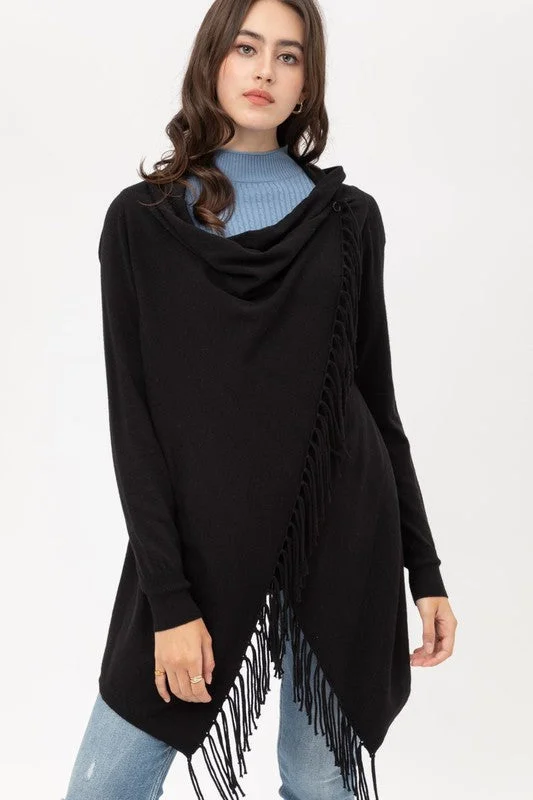 Fringed Wrap Cardigan Poncho