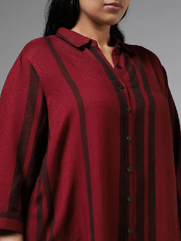 Gia Maroon Striped High Low Shirt