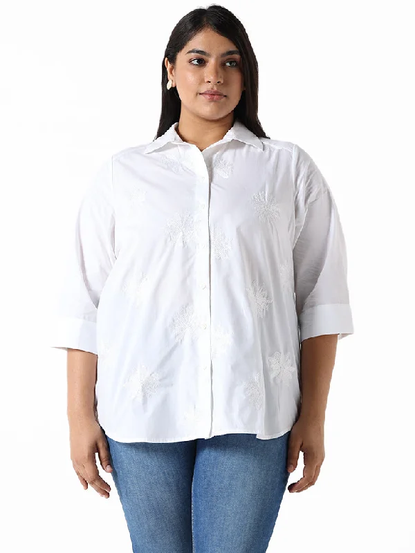 Gia White Embroidered Relaxed-Fit Shirt