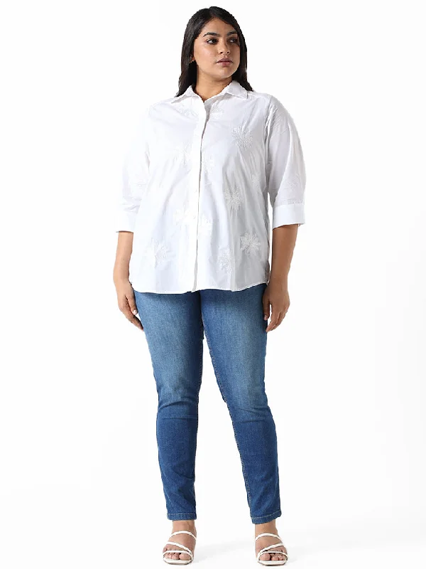 Gia White Embroidered Relaxed-Fit Shirt