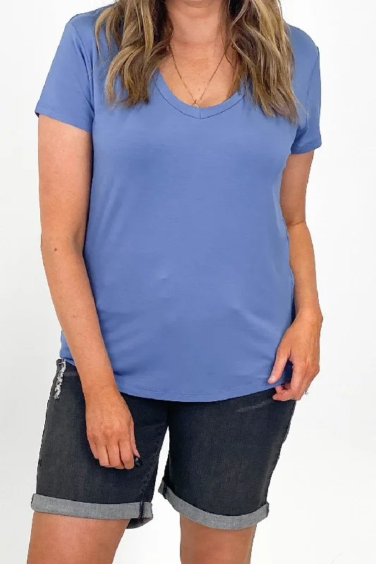 Go Girl Bamboo V Neck Tee Shirt French Blue