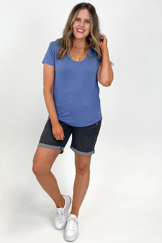 Go Girl Bamboo V Neck Tee Shirt French Blue