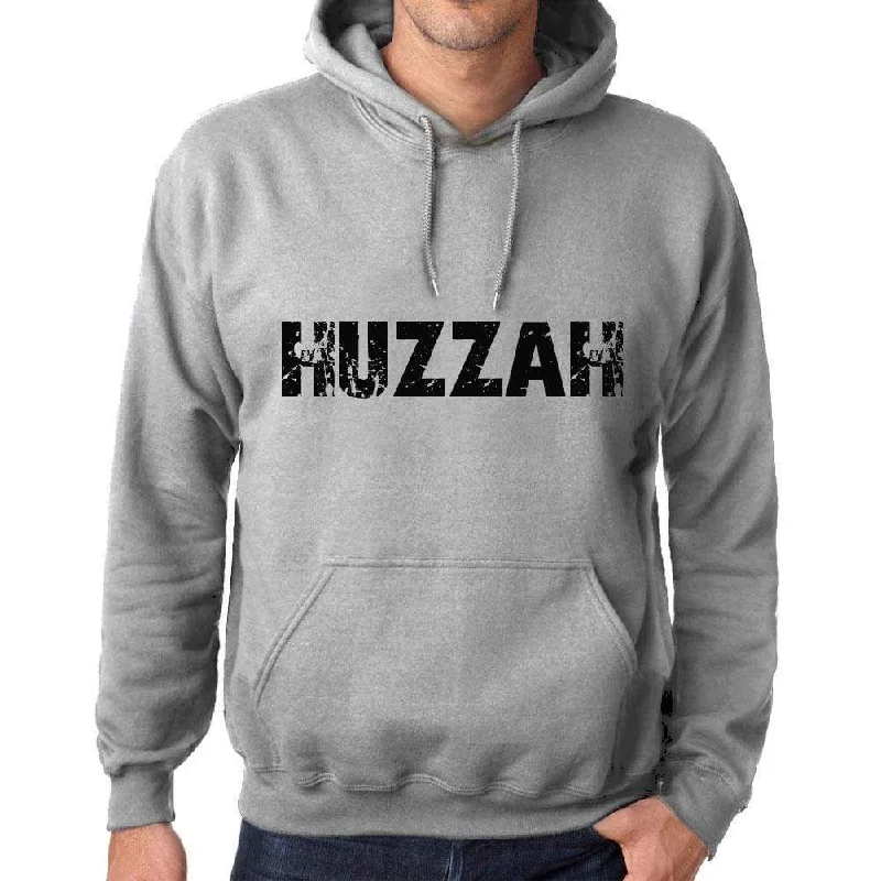 Unisex Printed Graphic Cotton Hoodie Popular Words HUZZAH Grey Marl