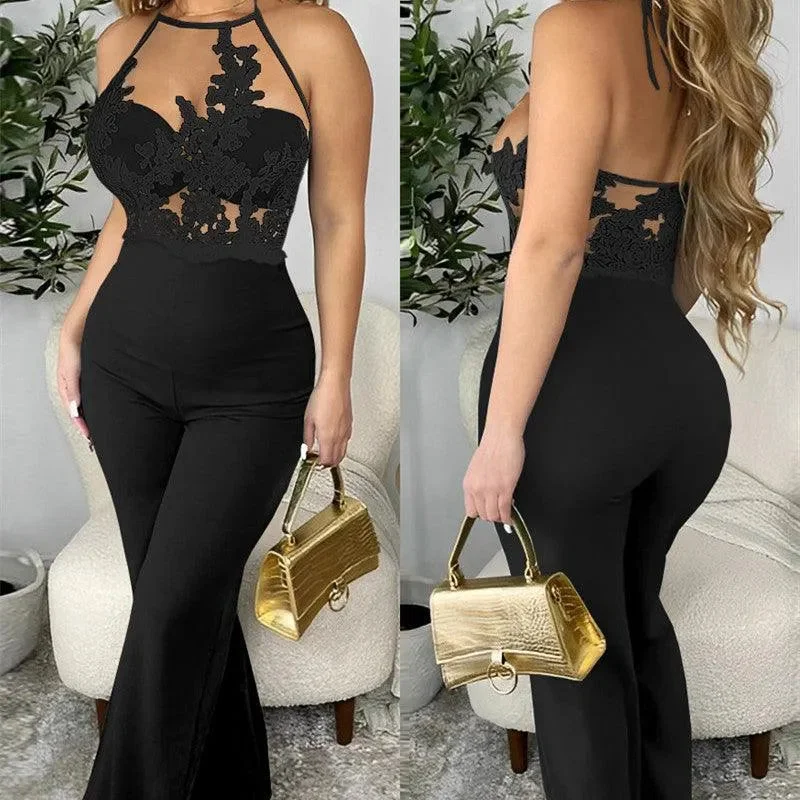 Ladies' Mesh Stitching Tight Party Club Jumpsuit