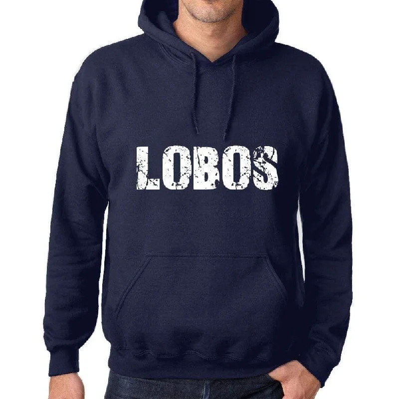 Unisex Printed Graphic Cotton Hoodie Popular Words LOBOS French Navy