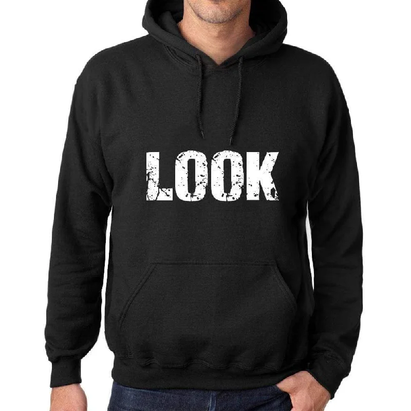 Men's Women's Unisex Printed Graphic Cotton Hoodie Soft Heavyweight Hooded Sweatshirt Pullover Popular Words LOOK Deep Black