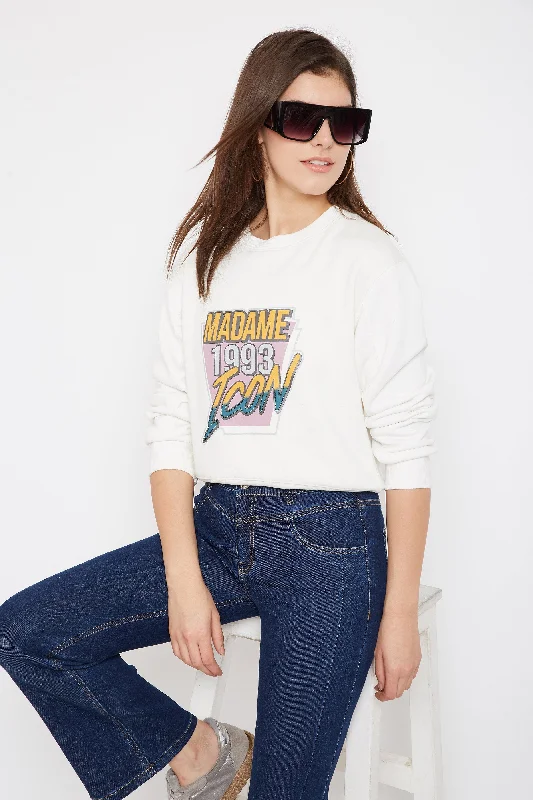 Madame  White Printed Sweatshirt