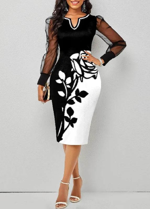 Mesh Sleeve Pencil Mid-length Hip Dress