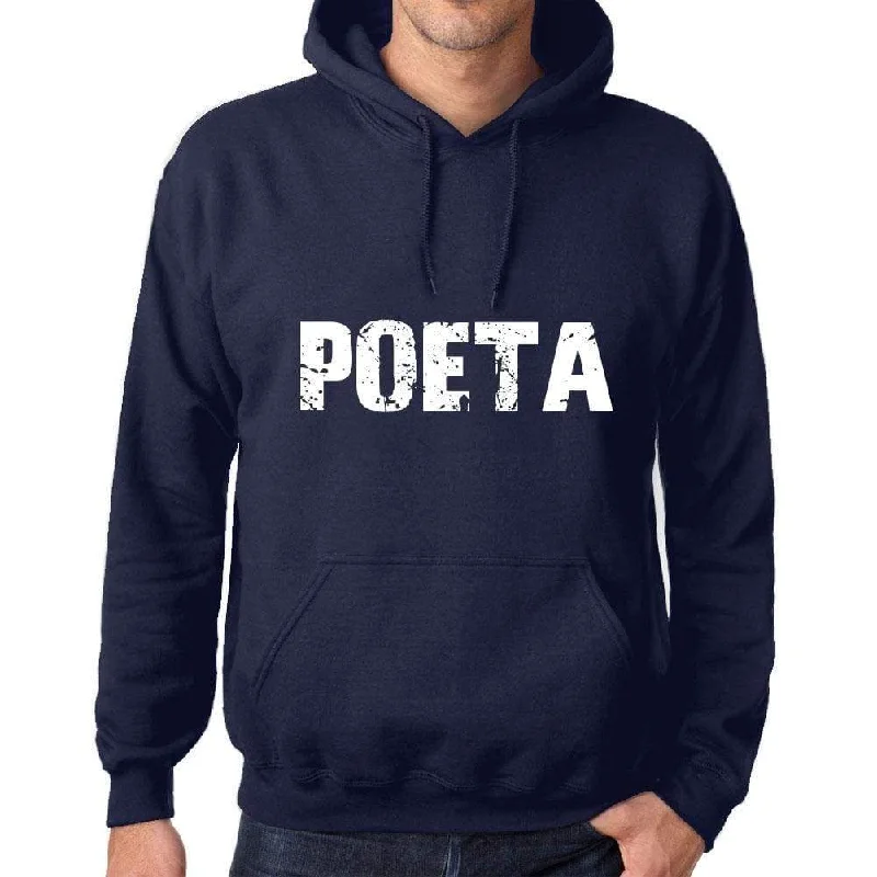 Unisex Printed Graphic Cotton Hoodie Popular Words POETA French Navy