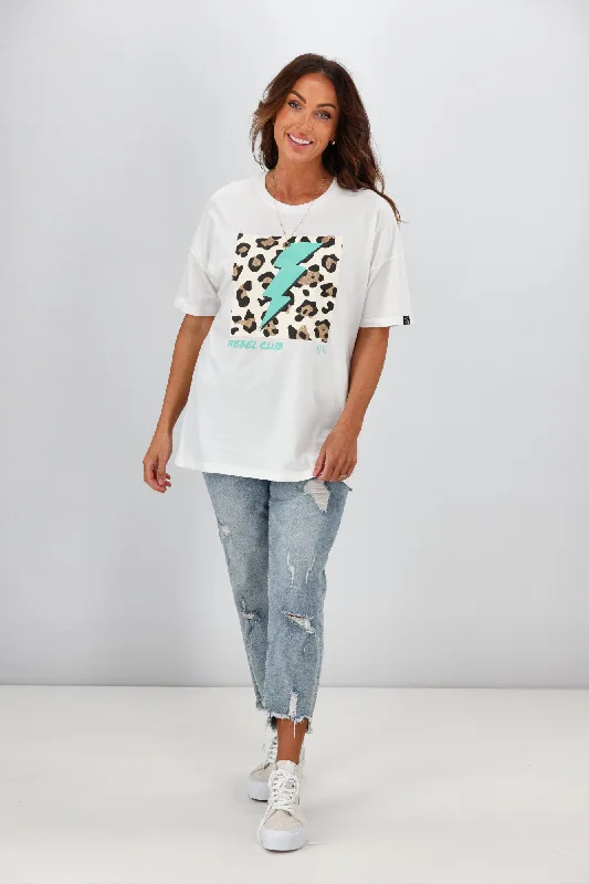 Rebel Club By Shine On Cheetah Bolt Boyfriend Tee Optical White