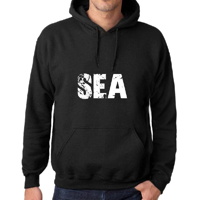 Men's Women's Unisex Printed Graphic Cotton Hoodie Soft Heavyweight Hooded Sweatshirt Pullover Popular Words SEA Deep Black