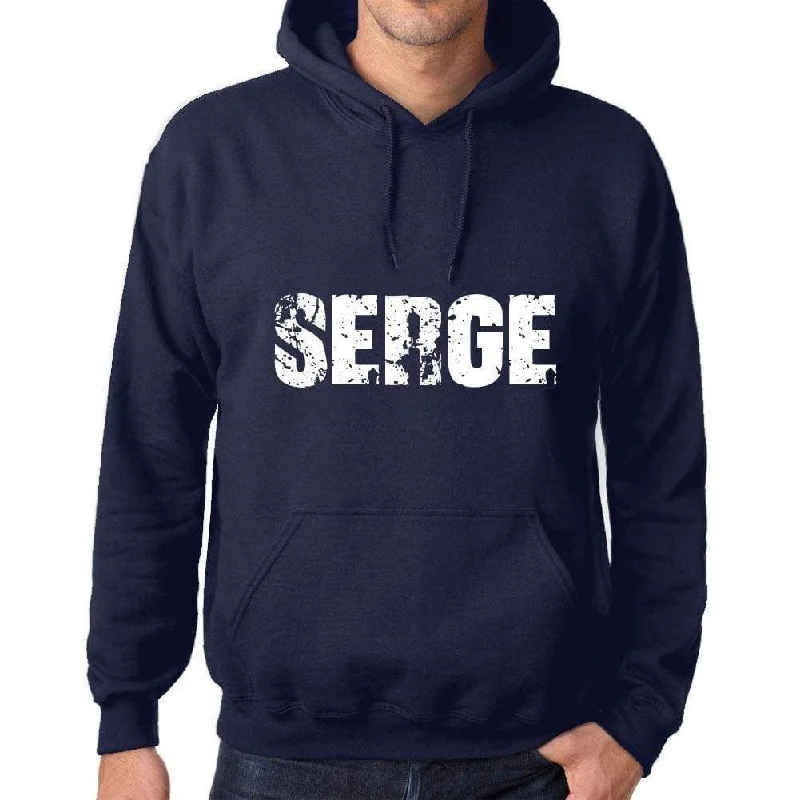 Unisex Printed Graphic Cotton Hoodie Popular Words SERGE French Navy