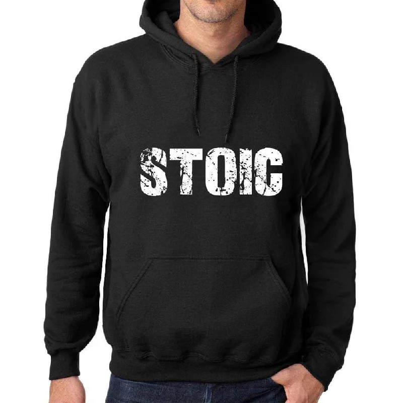 Men's Women's Unisex Printed Graphic Cotton Hoodie Soft Heavyweight Hooded Sweatshirt Pullover Popular Words STOIC Deep Black