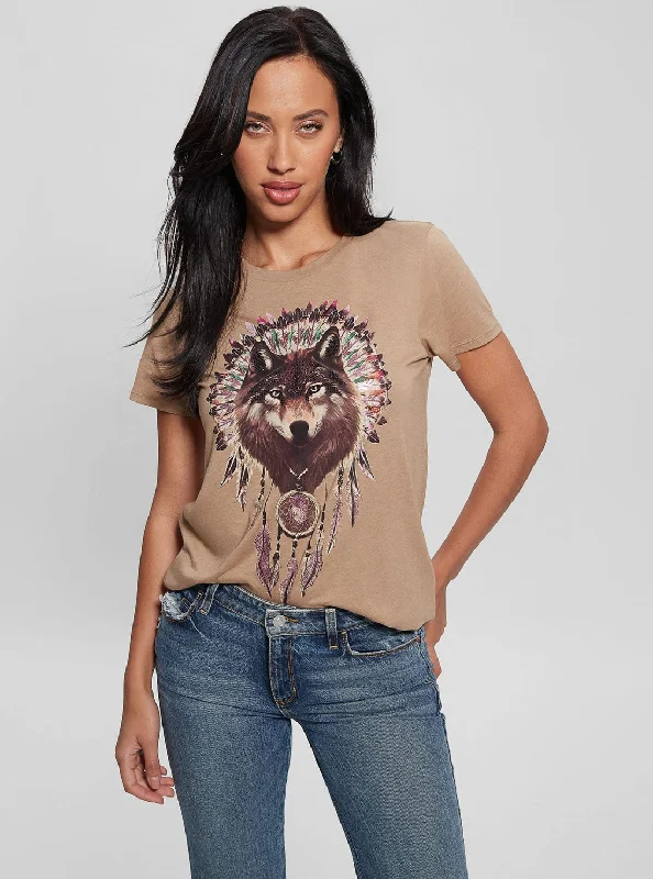 Tan Wolf Graphic T-Shirt